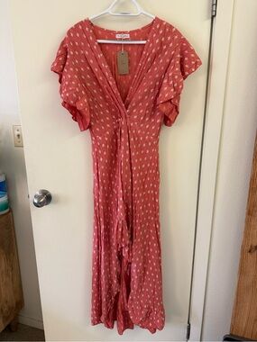 Coral Red Printed Maxi Dress